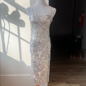 Sage Silver Sequin Midi Dress